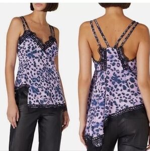 Koche Collective Women's 38 Leopard Camisole Top Asymmetric Lace Trim